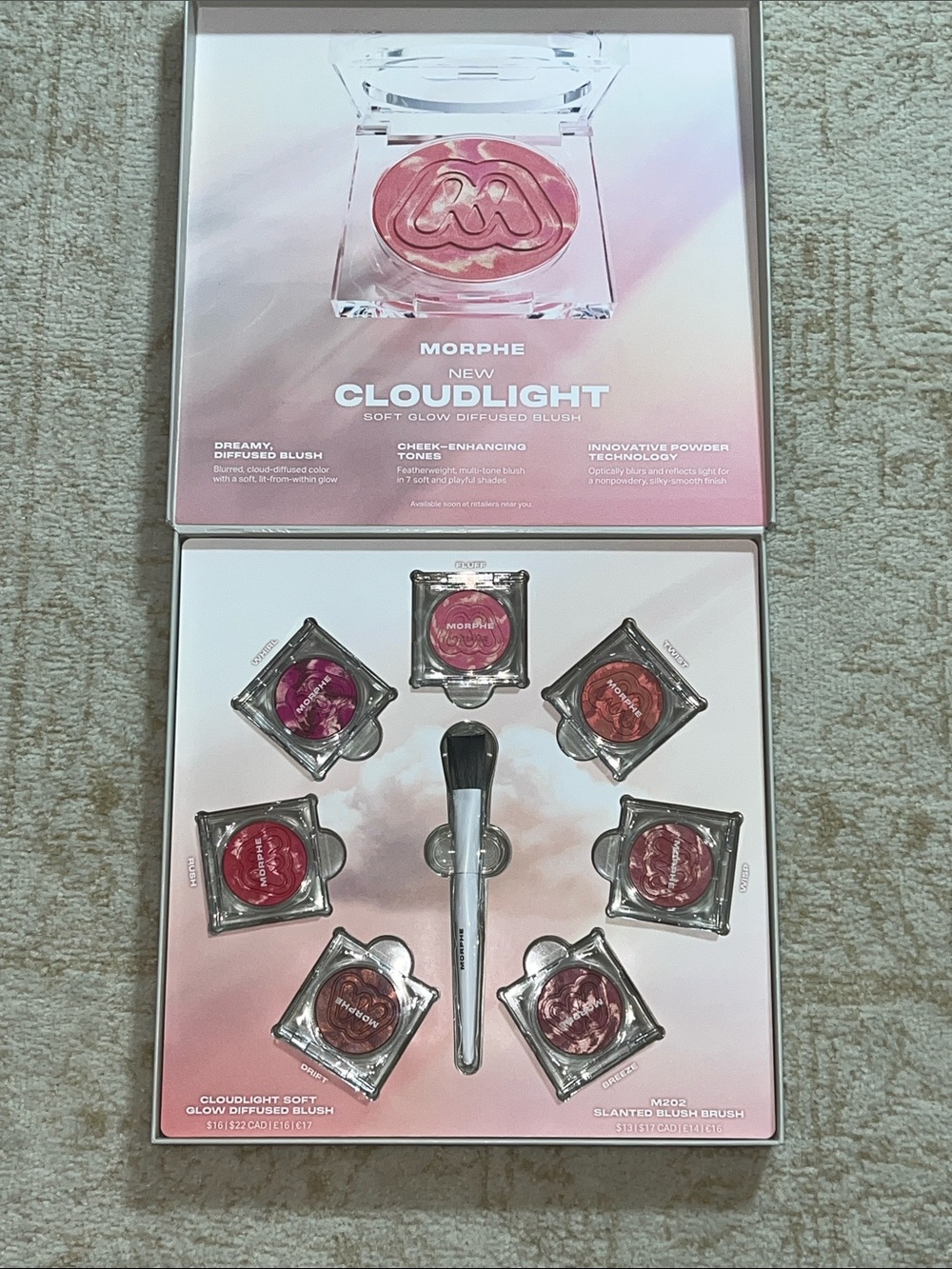 Morphe Cloudlight Soft Glow Blush Kit — Pink & Rose Assortment with Brush
